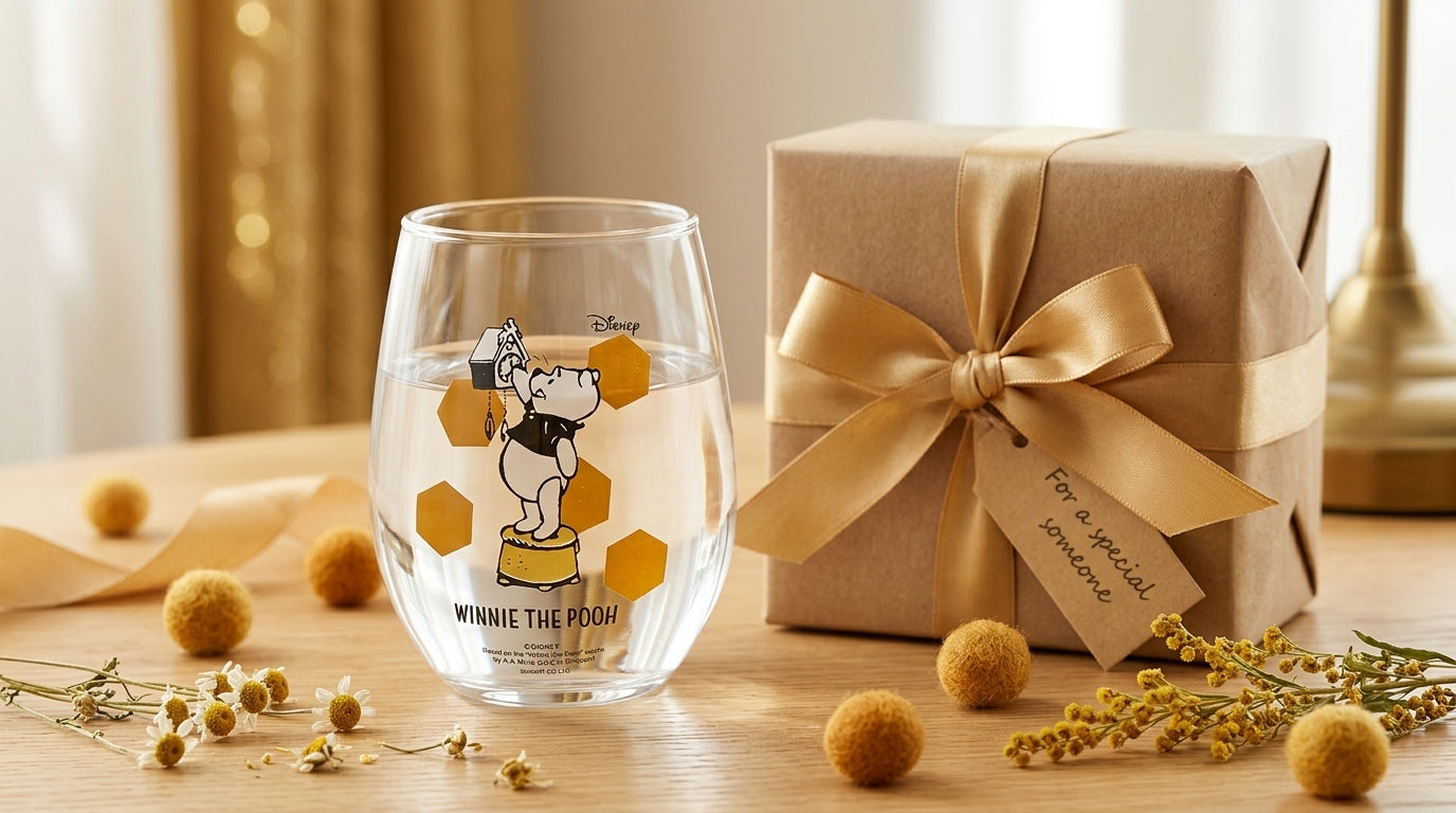 【winnie the pooh/くまのプーさん】コロッと丸いしずく型のグラス 　丸グラス